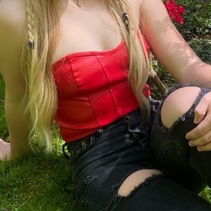 Red leather zip up tube top